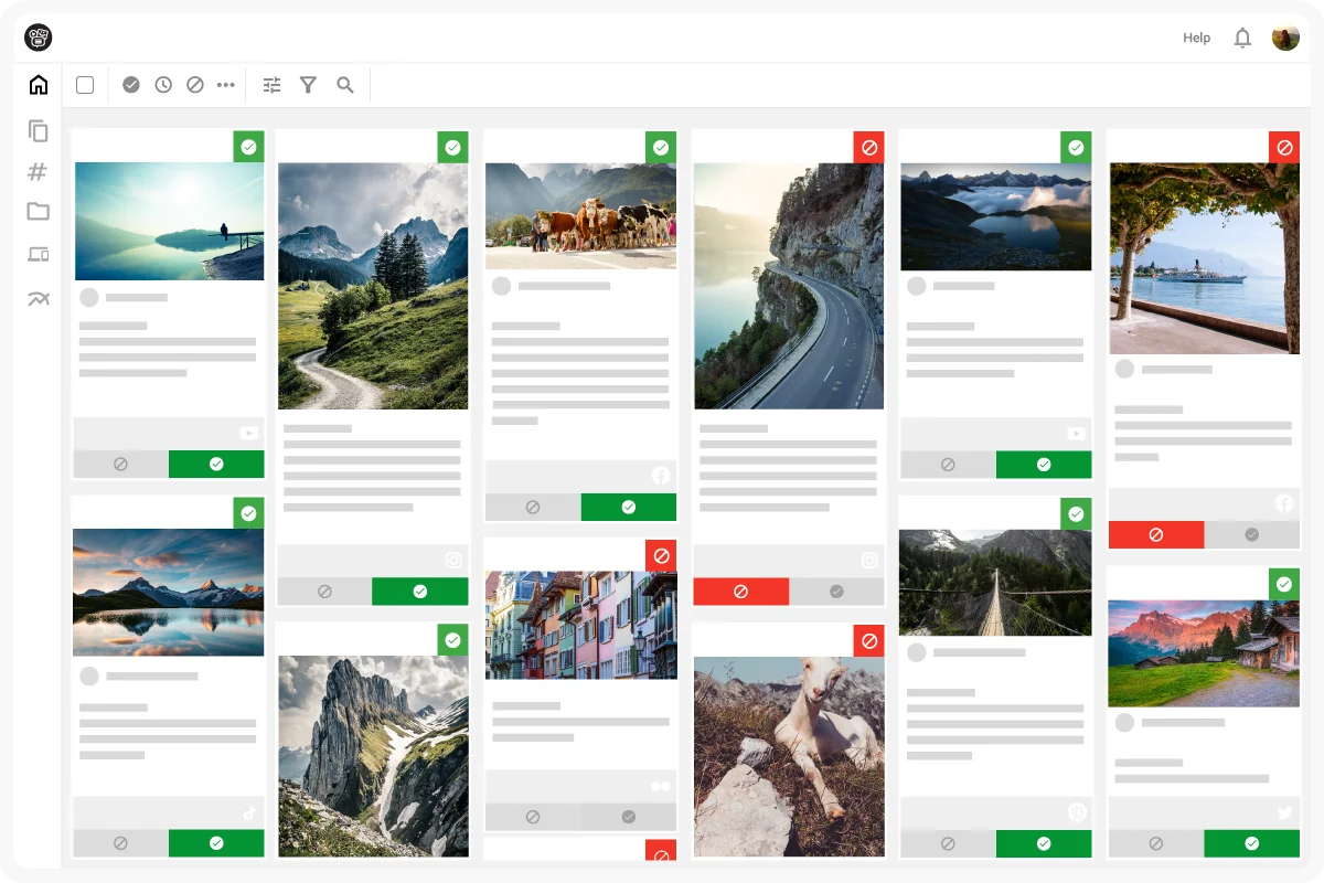 Interface der Moderations-Tools zur Kuration von Social Media Inhalten im Dashboard.