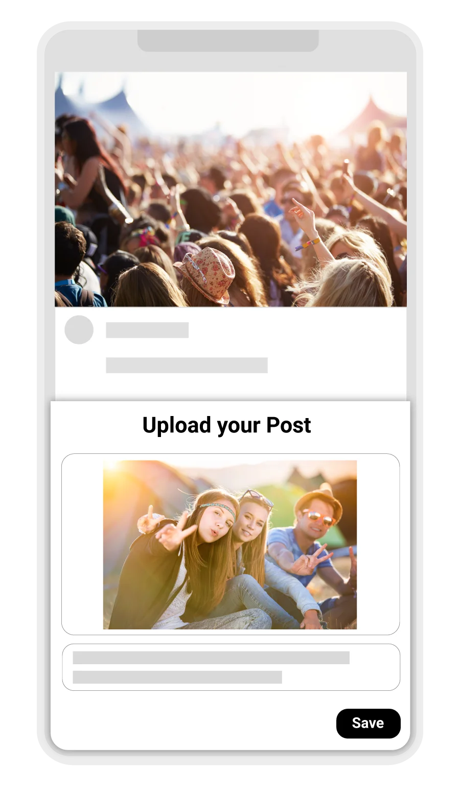 A mobile smartphone interface showing the direct photo uploader for event attendees.